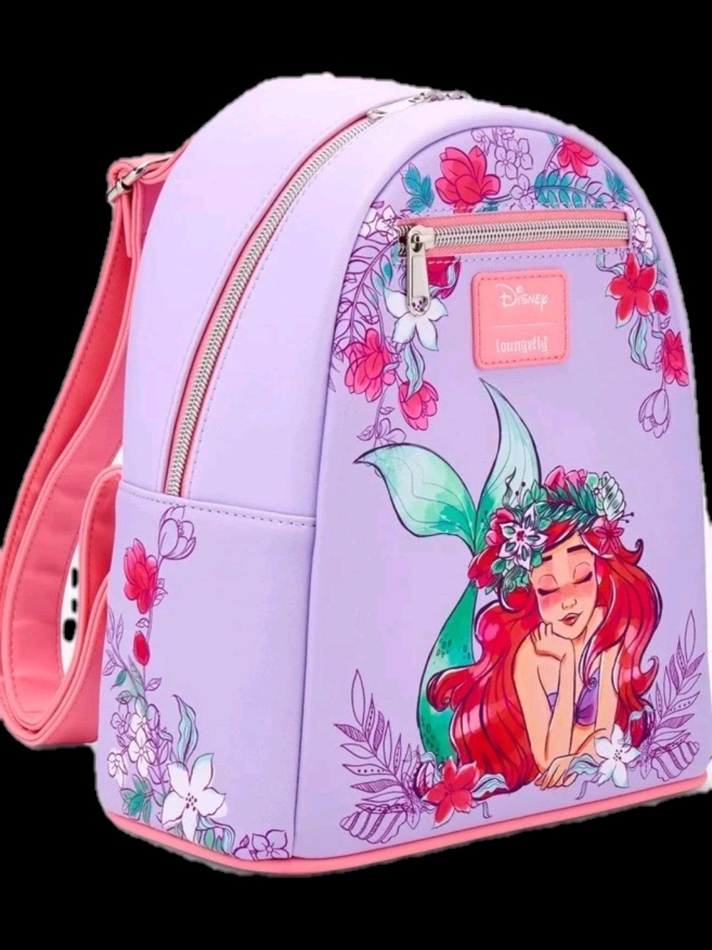 Loungefly Disney Ariel Floral Pink Purple Mini Backpack - Picture 2 of 3